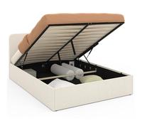 IDMarket - Lit Coffre Double Bradford avec tête de lit et sommier 140 x 190 cm Tissu Bouclette