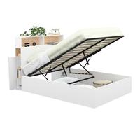 IDMarket - Lit Coffre Double Clyde avec tête de lit + rangements et sommier 140 x 190 cm Blanc et façon hêtre