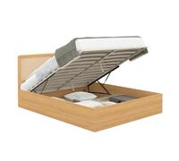 IDMarket Lit coffre double EDHEN – tête de lit cannage, sommier 140 x 190 cm, coloris bois