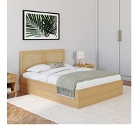 Idmarket Lit Coffre Double Edhen Avec Tête De Lit Cannage Et Sommier 140 X 190 Cm Coloris Bois