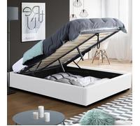 IDMarket - Lit Coffre Double Miami avec sommier 140 x 190 cm PVC Blanc