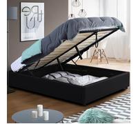 IDMARKET Lit coffre double MIAMI avec sommier 140 x 190 cm PVC noir