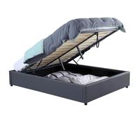 Lit Coffre Double Miami Avec Sommier 160 X 200 Cm Pvc Gris Gris