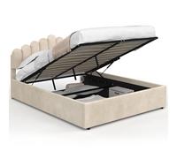 IDMARKET Lit coffre double NOELIE avec tête de lit et sommier 140 x 190 cm velours beige