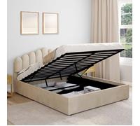 IDMarket - Lit Coffre Double NOELIE avec tête de lit et sommier 160 x 200 cm Velours Beige
