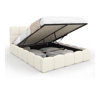 IDMarket - Lit Coffre Double Nuage 140 x 190 cm Tissu Bouclette Blanc
