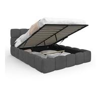 IDMarket - Lit Coffre Double Nuage avec tête de lit matelassée et sommier 140 x 190 cm Velours Gris