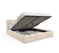 IDMarket - Lit Coffre Double Nuage 160 x 200 cm Velours Beige