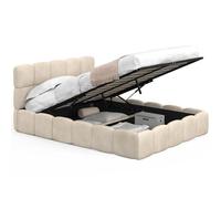 IDMarket - Lit Coffre Double Nuage avec tête de lit matelassée et sommier 140 x 190 cm Velours Beige
