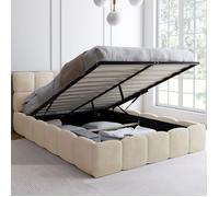 IDMarket - Lit Coffre Double Nuage avec tête de lit matelassée et sommier 140 x 190 cm Velours Beige