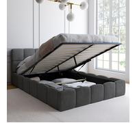 IDMarket - Lit Coffre Double Nuage avec tête de lit matelassée et sommier 140 x 190 cm Velours Gris
