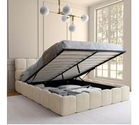 IDMarket - Lit Coffre Double Nuage 160 x 200 cm Velours Beige | Avec tête de lit matelassée et sommier