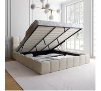 IDMARKET Lit coffre double NUAGE avec tête de lit matelassée et sommier 180 x 200 cm bouclette blanc
