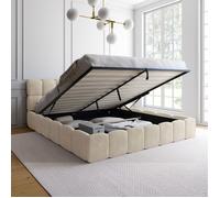 IDMARKET Lit coffre double NUAGE avec tête de lit matelassée et sommier 180 x 200 cm velours beige