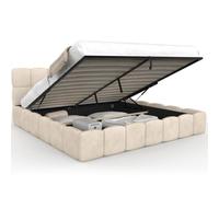 IDMarket - Lit Coffre Double Nuage avec tête de lit matelassée et sommier 180 x 200 cm Velours Beige