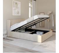 IDMARKET Lit coffre double OREA avec tête de lit enveloppante et sommier 140 x 190 cm velours beige