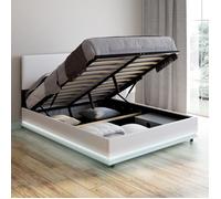 Lit Coffre 2 Places 140x190 En Pvc Blanc Avec Sommier Et Led Blanc