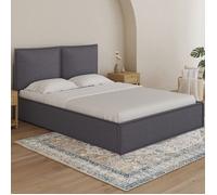 IDMARKET Lit coffre double PILOU avec tête de lit oreiller et sommier 140 x 190 cm tissu gris anthracite