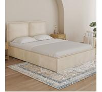 IDMarket - Lit Coffre Double Pilou avec tête de lit Oreiller et sommier 140 x 190 cm Velours Beige