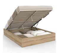 IDMarket - Lit Coffre Double SANDSIDE avec sommier 140 x 190 cm hêtre
