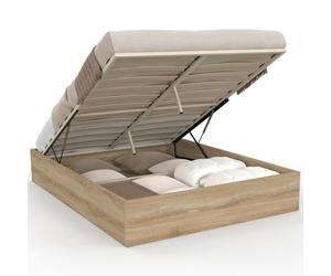 IDMarket - Lit Coffre Double SANDSIDE avec sommier 140 x 190 cm hêtre