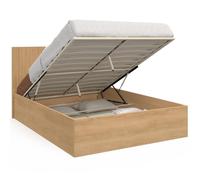 IDMarket - Lit Coffre Double SANDSIDE avec tête de lit Juliette et sommier 140 x 190 cm Effet Lattes et Bois