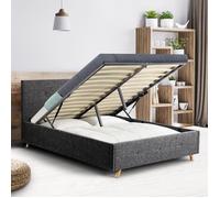 IDMARKET Lit coffre double scandinave LULEA avec tête de lit et sommier 140 x 190 cm tissu gris anthracite