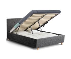 IDMarket - Lit Coffre Double scandinave LULEA avec tête de lit et sommier 140 x 190 cm Tissu Gris Anthracite