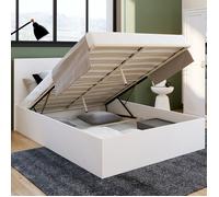 IDMarket - Lit Coffre Double Seaside avec tête de lit et sommier 140 x 190 cm Blanc