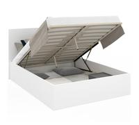 Lit Coffre Double Seaside Avec Tête De Lit Et Sommier 140 X 190 Cm Blanc Blanc