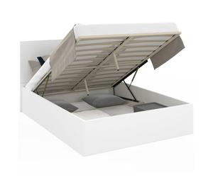 IDMarket - Lit Coffre Double Seaside avec tête de lit et sommier 140 x 190 cm Blanc