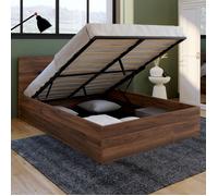 IDMarket - Lit Coffre Double Seaside avec tête de lit et sommier 140 x 190 cm Effet Noyer