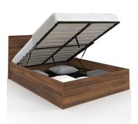 IDMarket - Lit Coffre Double Seaside avec tête de lit et sommier 140 x 190 cm Effet Noyer