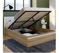 IDMARKET Lit coffre double SEASIDE avec tête de lit et sommier 140 x 190 cm façon hêtre et blanc