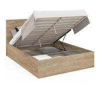 IDMarket - Lit Coffre Double Seaside avec tête de lit et sommier 140x190 cm façon hêtre