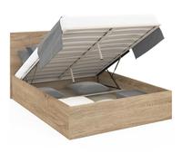 IDMarket - Lit Coffre Double Seaside avec tête de lit et sommier 160 x 200 cm façon hêtre