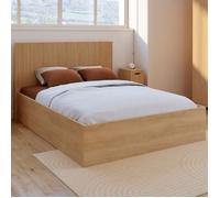 IDMarket - Lit Coffre Double Seaside avec tête de lit Juliette et sommier 140 x 190 cm Effet Lattes et Bois
