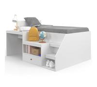 IDMarket - Lit combiné avec sommier, Bureau et Rangement Leopold 90 x 190 cm Blanc