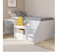 IDMarket - Lit combiné Leopold - avec sommier, bureau et rangement - 90 x 190 cm Blanc