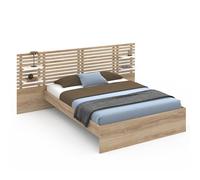 Lit Double Amalia Avec Tête De Lit, Étagères Suspendues Et Sommier 140 X 190 Cm Hêtre Et Blanc Blanc