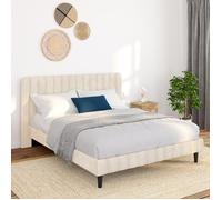 IDMARKET Lit double ANNIE avec tête de lit et sommier 140 x 190 cm velours beige