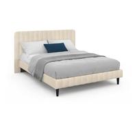 IDMarket – Lit double Annie – Tête de lit et sommier 140 x 190 cm – Velours beige