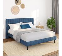 IDMARKET Lit double ANNIE avec tête de lit et sommier 140 x 190 cm velours bleu