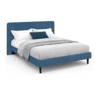 IDMarket - Lit Double Annie avec tête de lit et sommier 140 x 190 cm Velours Bleu