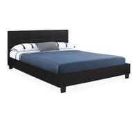 IDMarket – Lit double Charlotte – Tête de lit et sommier – 140 x 190 cm – PVC Noir