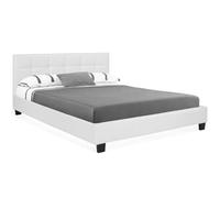 IDMarket - Lit double Charlotte avec tête de lit et sommier 160 x 200 cm PVC blanc