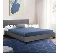 IDMarket – Lit double Charlotte – Tête de lit et sommier – 140 x 190 cm – PVC Gris