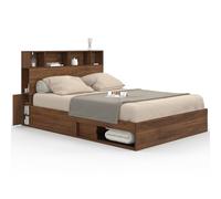 IDMARKET Lit double CLEM avec rangements + tête de lit et sommier 140 x 190 cm effet noyer