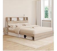 IDMARKET Lit double CLEM avec rangements + tête de lit et sommier 160 x 200 cm hêtre et blanc