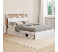 IDMARKET Lit double CLEM avec tête de lit, rangements et sommier 140 x 190 cm blanc